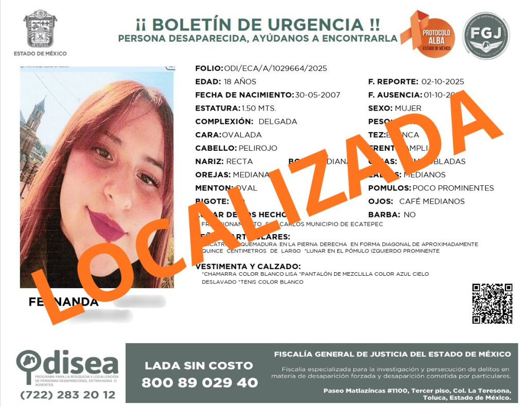 Célula de Búsqueda localiza a joven de 18 años ausente de su domicilio