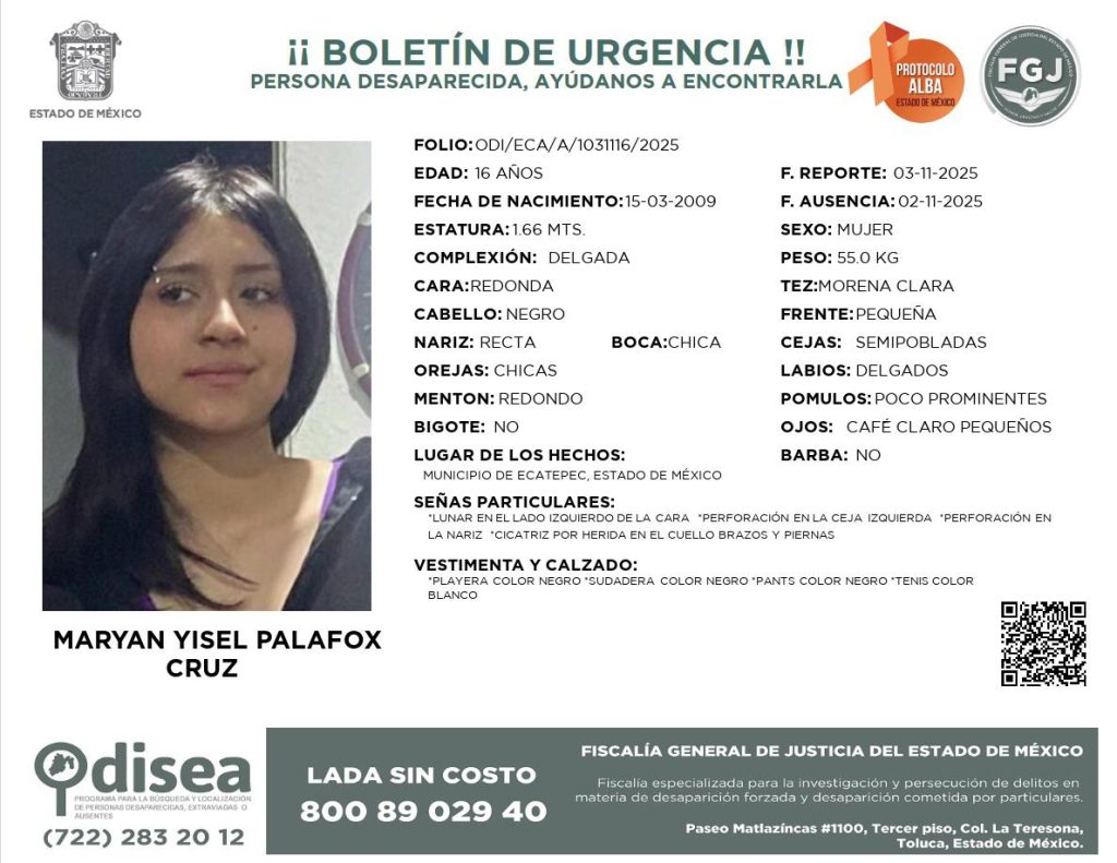 Célula de Búsqueda de Ecatepec aplica protocolo para localizar a Maryan Yisel